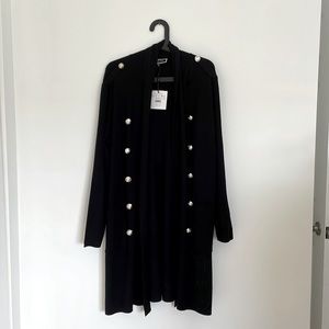 NWT MELANIE LYNE long black cardigan with silver buttons size L